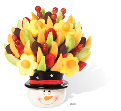 Delicious Fruit Design® with Chocolate Covered Strawberries and Ceramic Snowman Keepsake